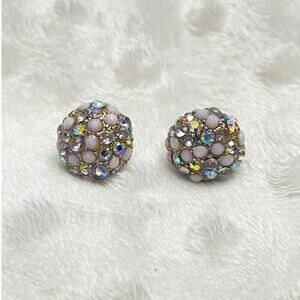 Betsey Johnson Disco Ball , Purple Dot, Iridescent Crystal, Stud Earrings